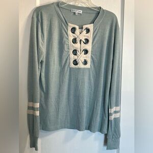 Fitz + Eddi Green Lace Up Top White Crisscross Long Sleeves Womens XS